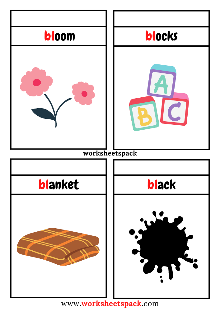 Free Bl Blend Words With Pictures Bl Consonant Blend Flashcards