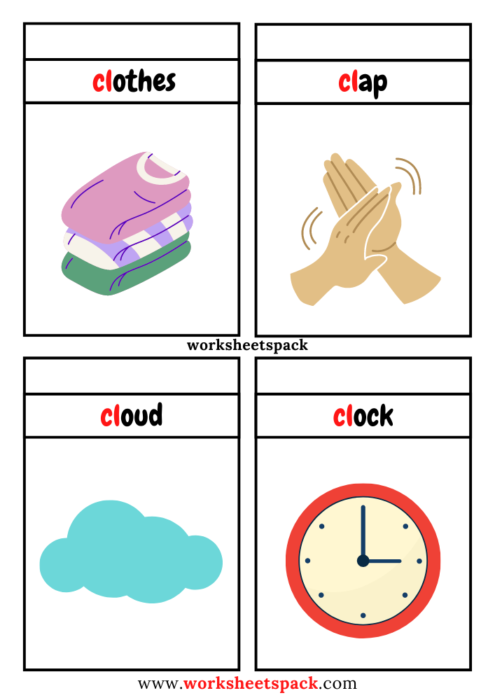 Free Cl Blend Words with Pictures, Cl Consonant Blend Flashcards