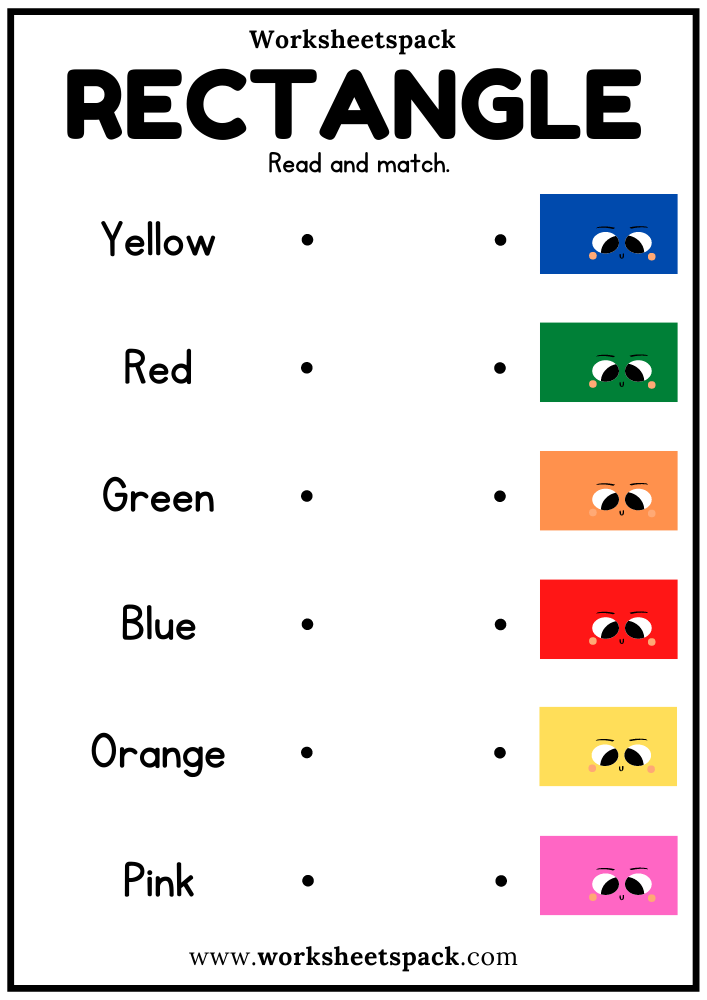 Free Color Words Matching Worksheets with Rectangles PDF for Kindergarten
