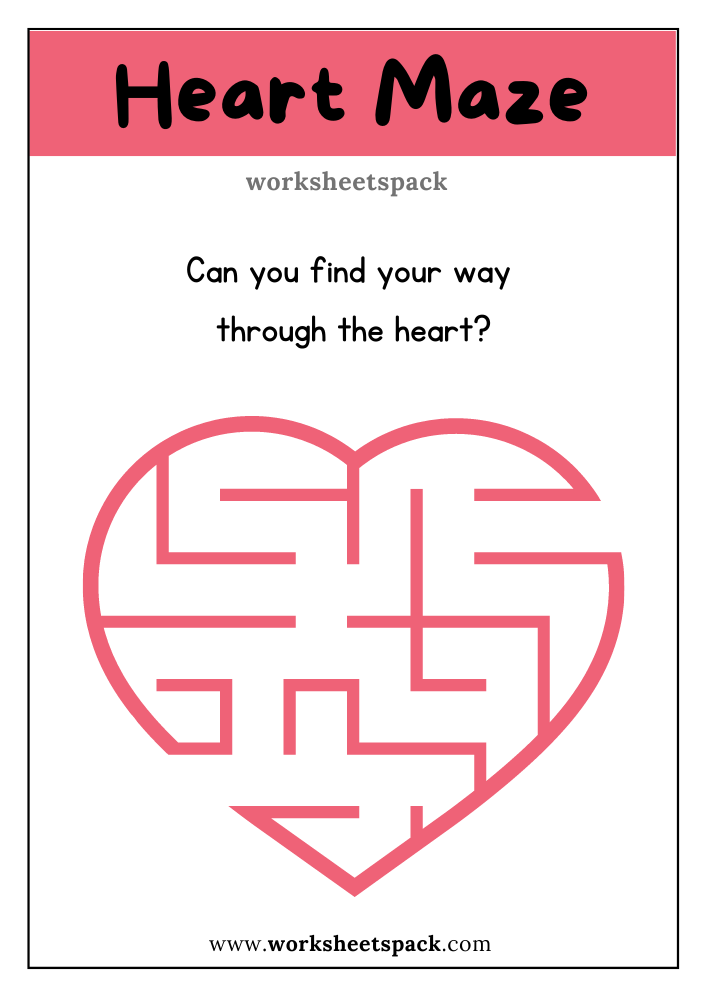 Free Heart Printable Mazes PDF, Triangle Maze for Kids.