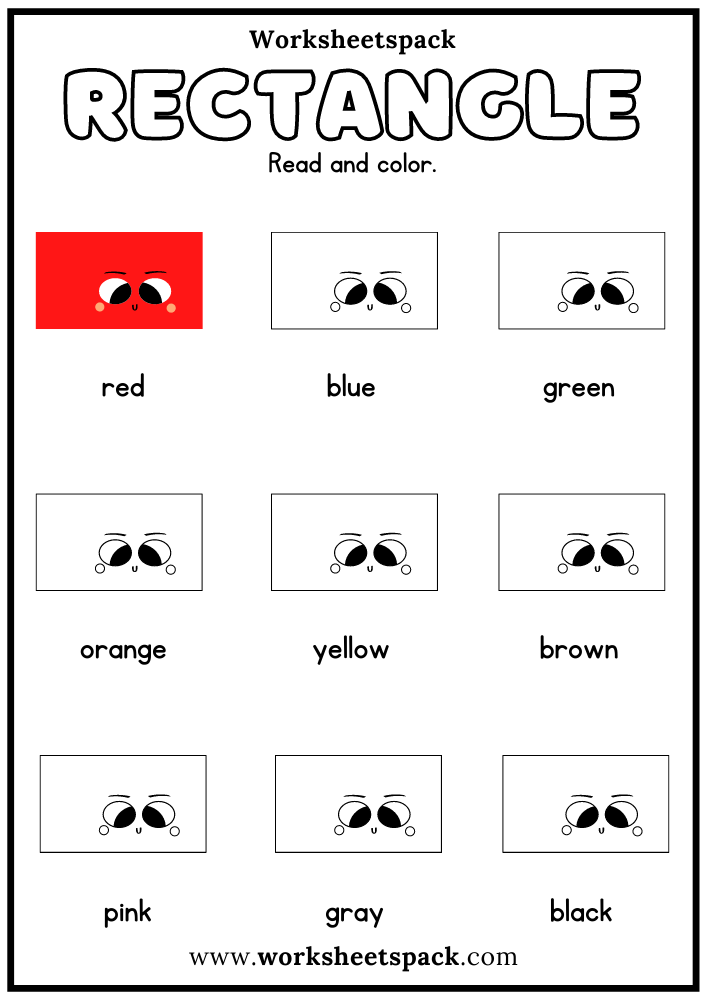 Free Rectangle Shape Activity Sheets, Color Rectangles by Word