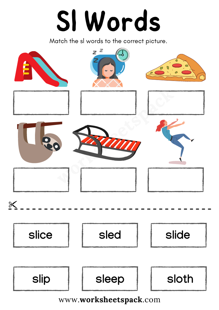 Free Sl Blend Words Worksheets PDF for Kindergarten