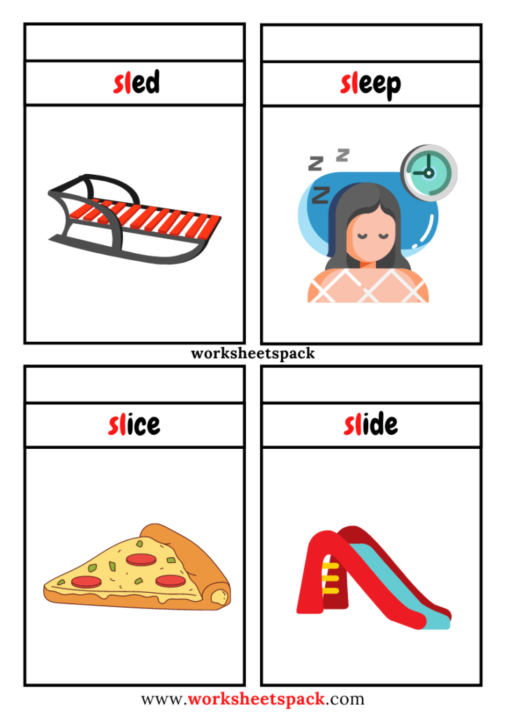 Free Sl Blend Words with Pictures, Sl Consonant Blend Flashcards.