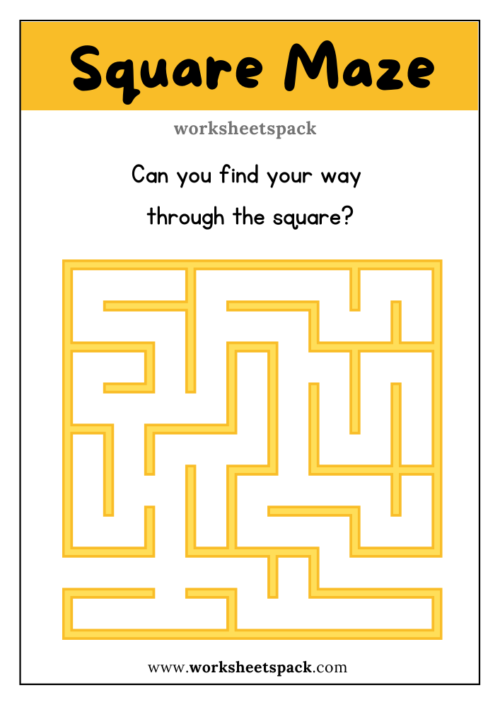 Square shape printable mazes PDF easy