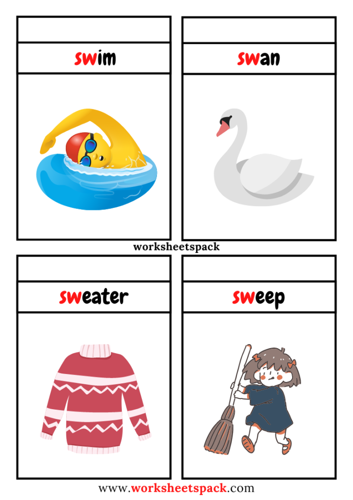 Free Sw Blend Words with Pictures, Sw Consonant Blend Flashcards