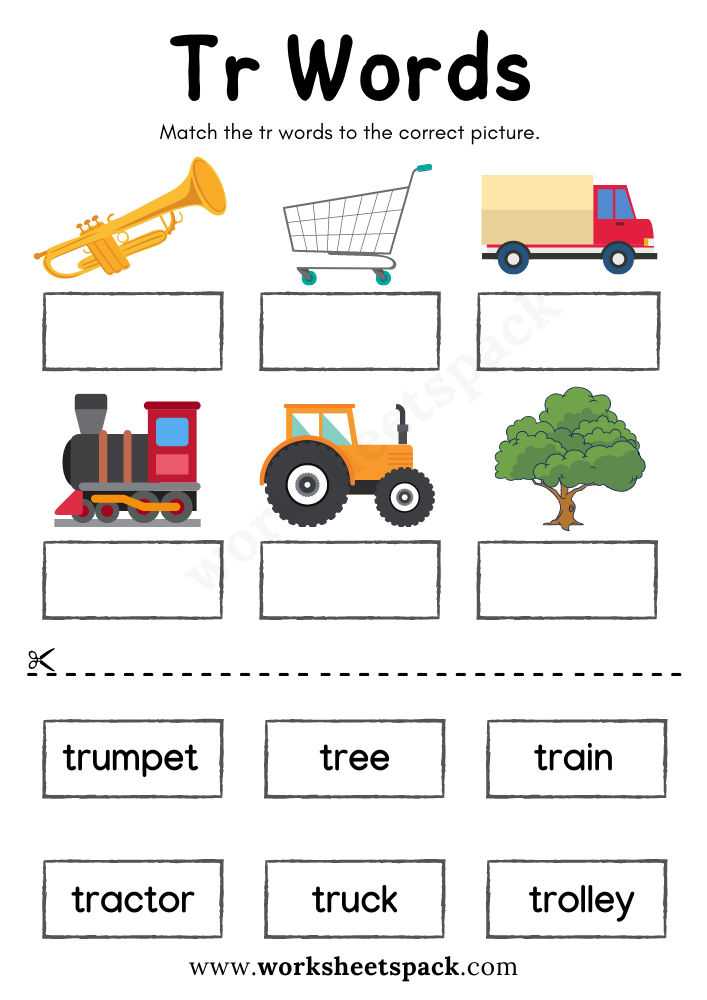 Free Tr Blend Words Worksheets PDF for Kindergarten