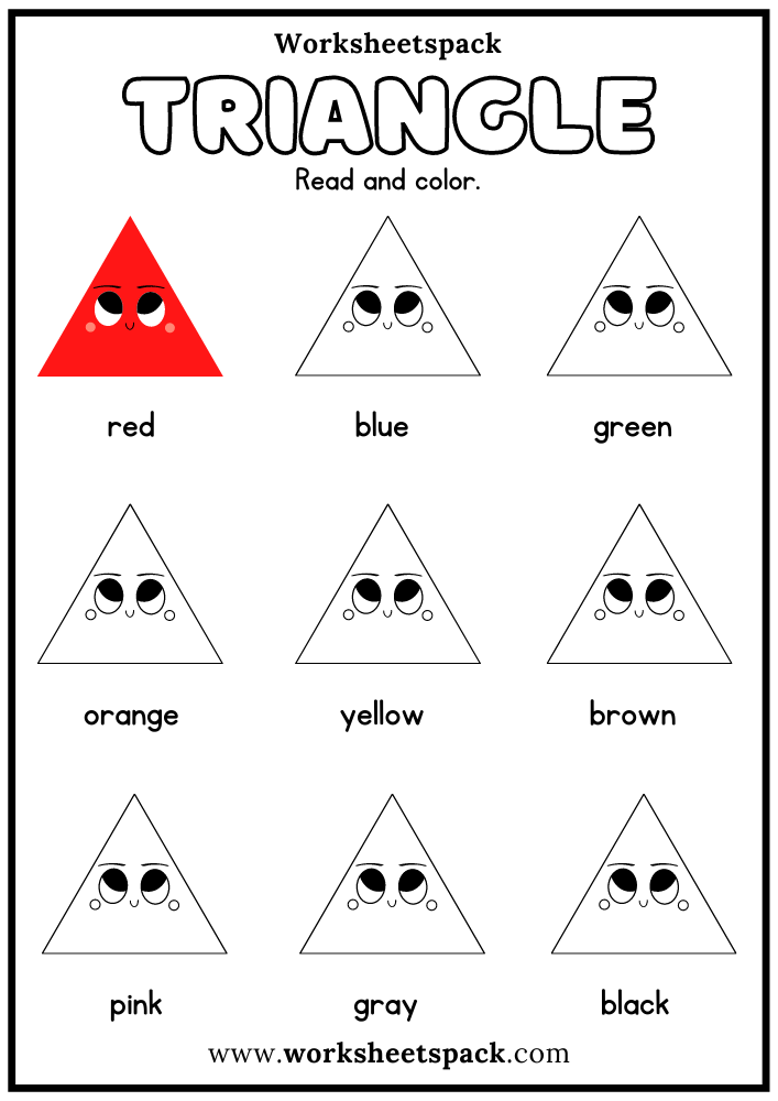 Free Triangle Shape Activity Sheets, Color Triangles by Word