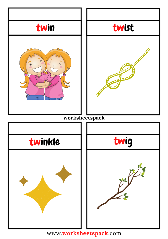 Free Tw Blend Words with Pictures, Tw Consonant Blend Flashcards