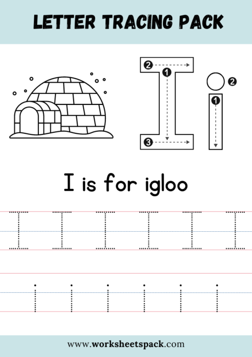 I is for igloo coloring and tracing sheets