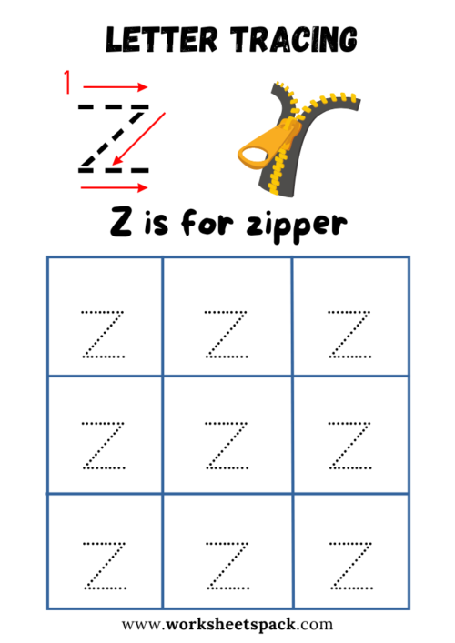 Alphabet tracing lowercase letter z