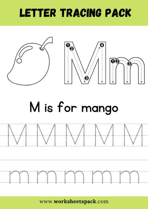 M is for mango coloring and tracing sheets