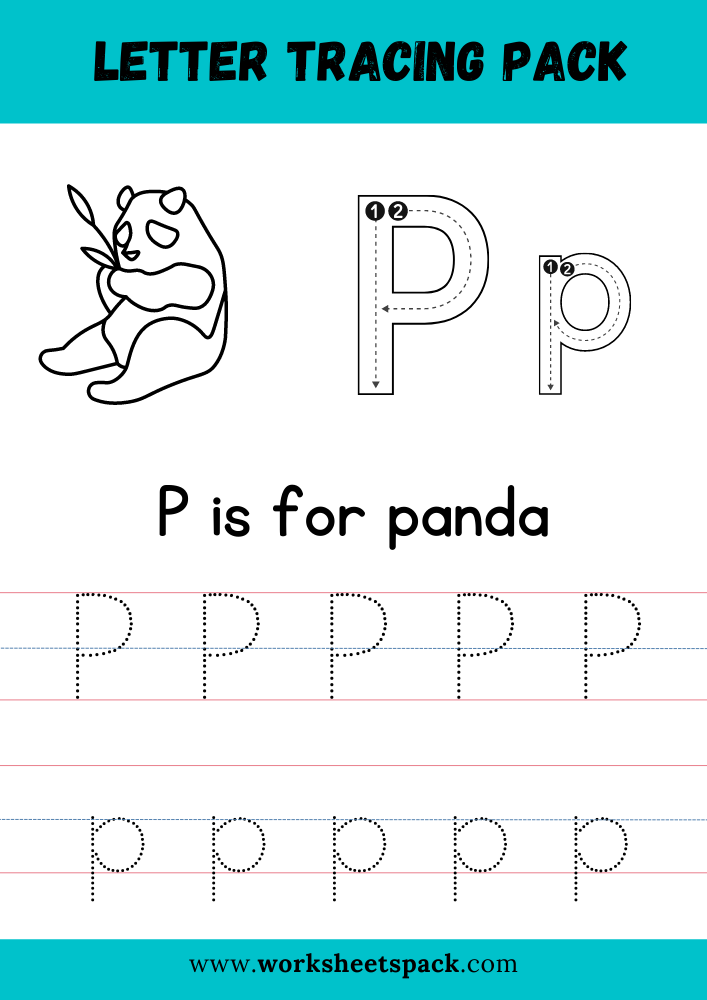 P is for Panda Coloring, Free Letter P Tracing Worksheet PDF