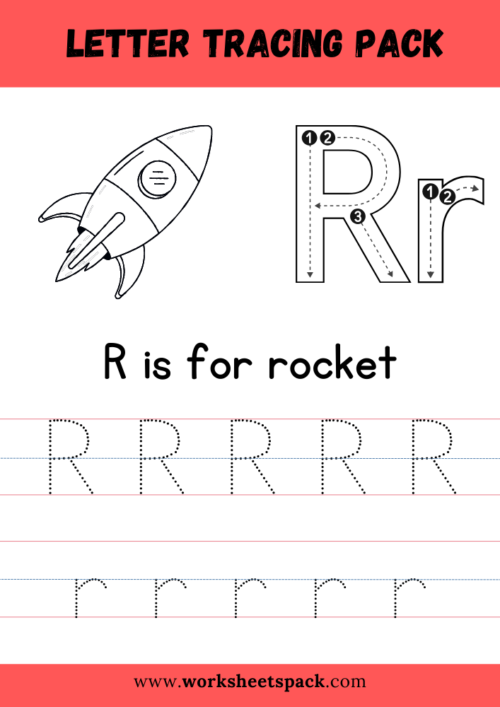 R is for rocket coloring and tracing sheets