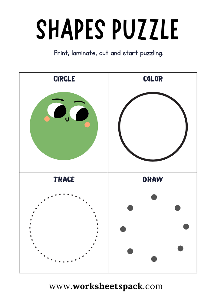 Shapes Puzzle Worksheets Free Printable, Circle Puzzle Game for Students