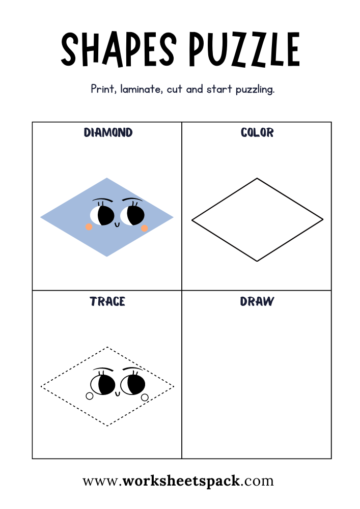 Shapes Puzzle Worksheets Free Printable, Diamond Puzzle Game for Students