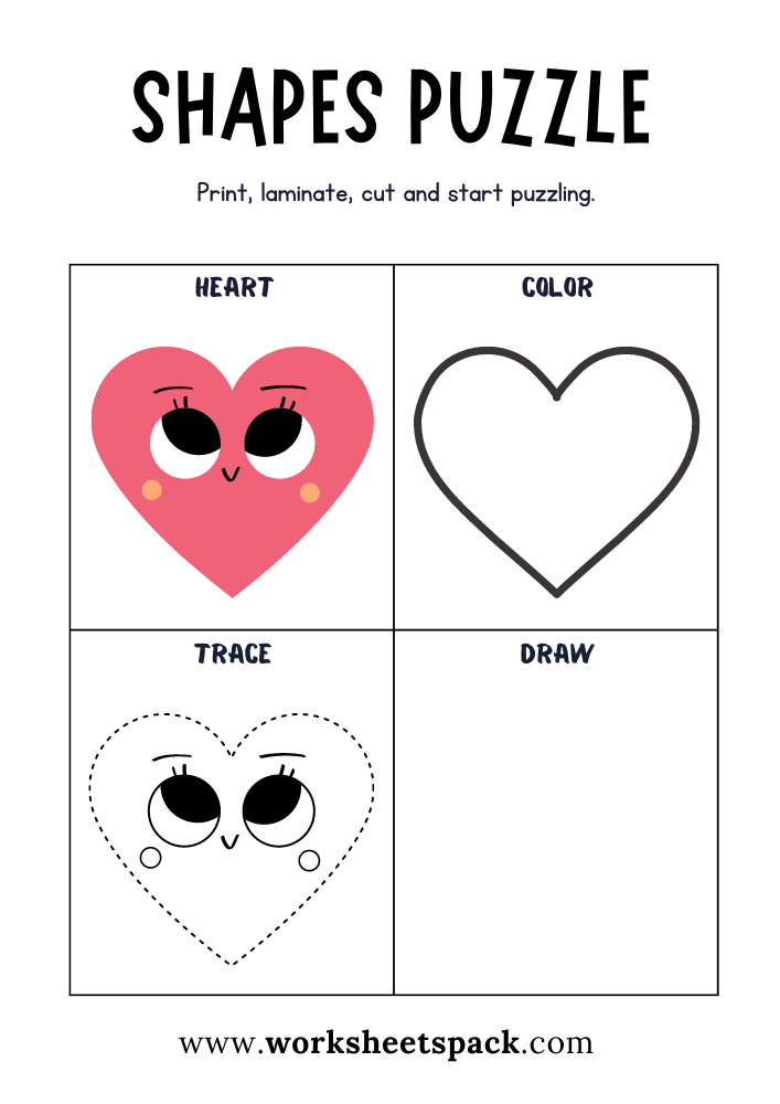 Shapes Puzzle Worksheets Free Printable, Heart Puzzle Game for Students