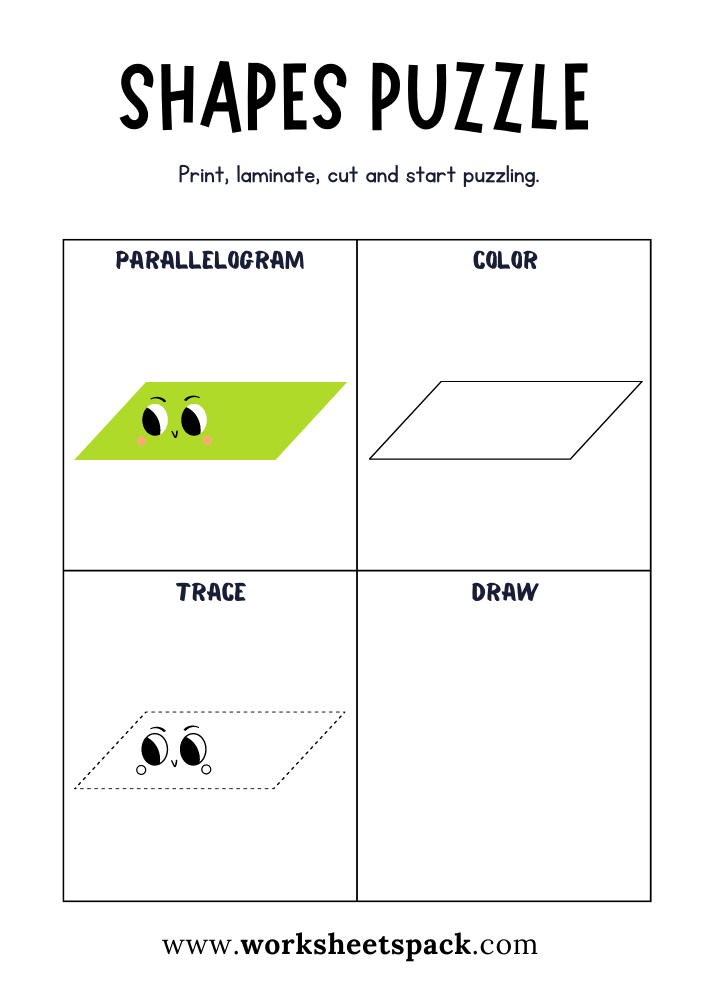 Shapes Puzzle Worksheets Free Printable, Parallelogram Puzzle Game for Students