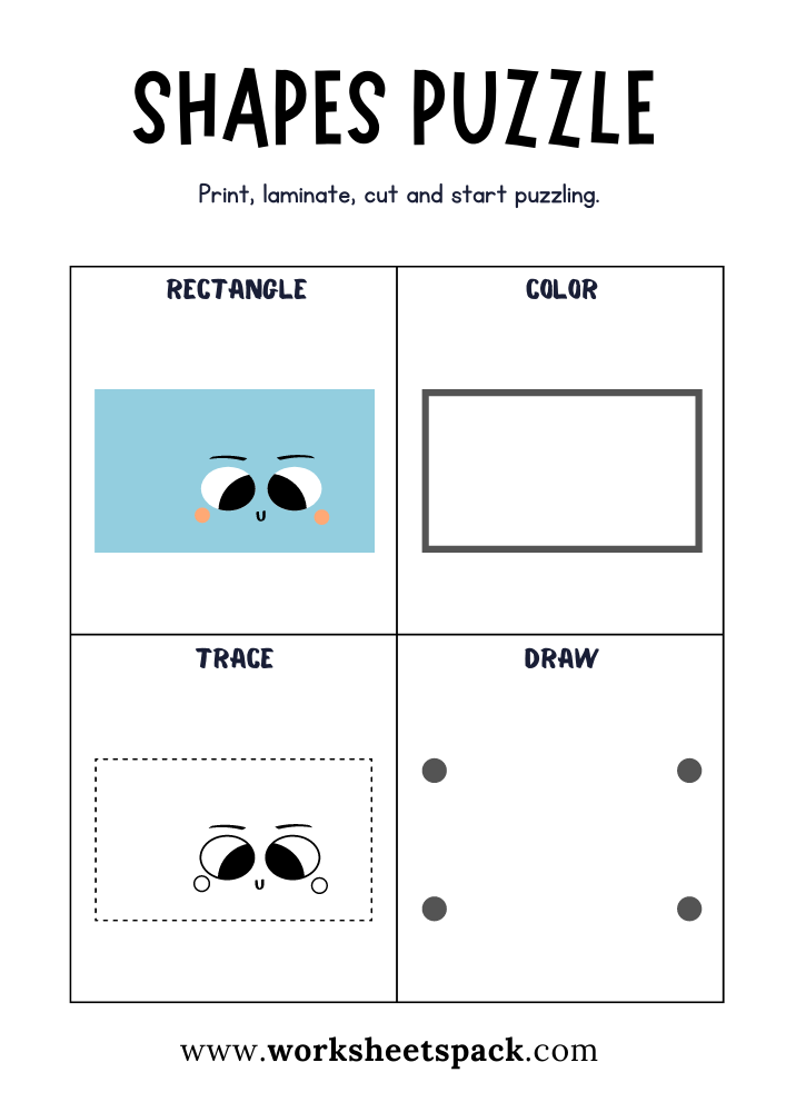 Shapes Puzzle Worksheets Free Printable, Rectangle Puzzle Game for Students