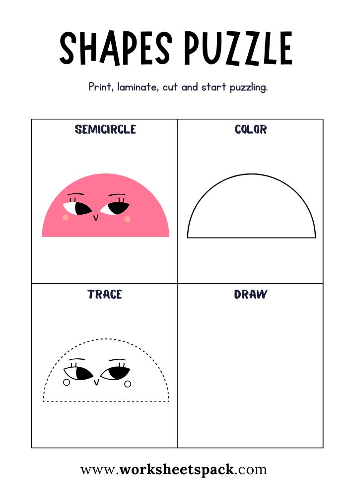 Shapes Puzzle Worksheets Free Printable, Semicircle Puzzle Game for Students