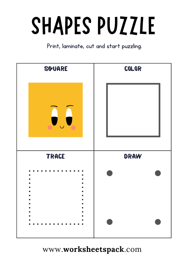 Shapes Puzzle Worksheets Free Printable, Square Puzzle Game for Students