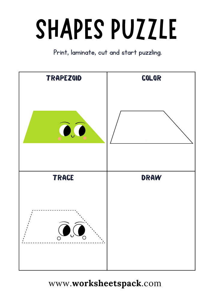 Shapes Puzzle Worksheets Free Printable, Trapezoid Puzzle Game for Students