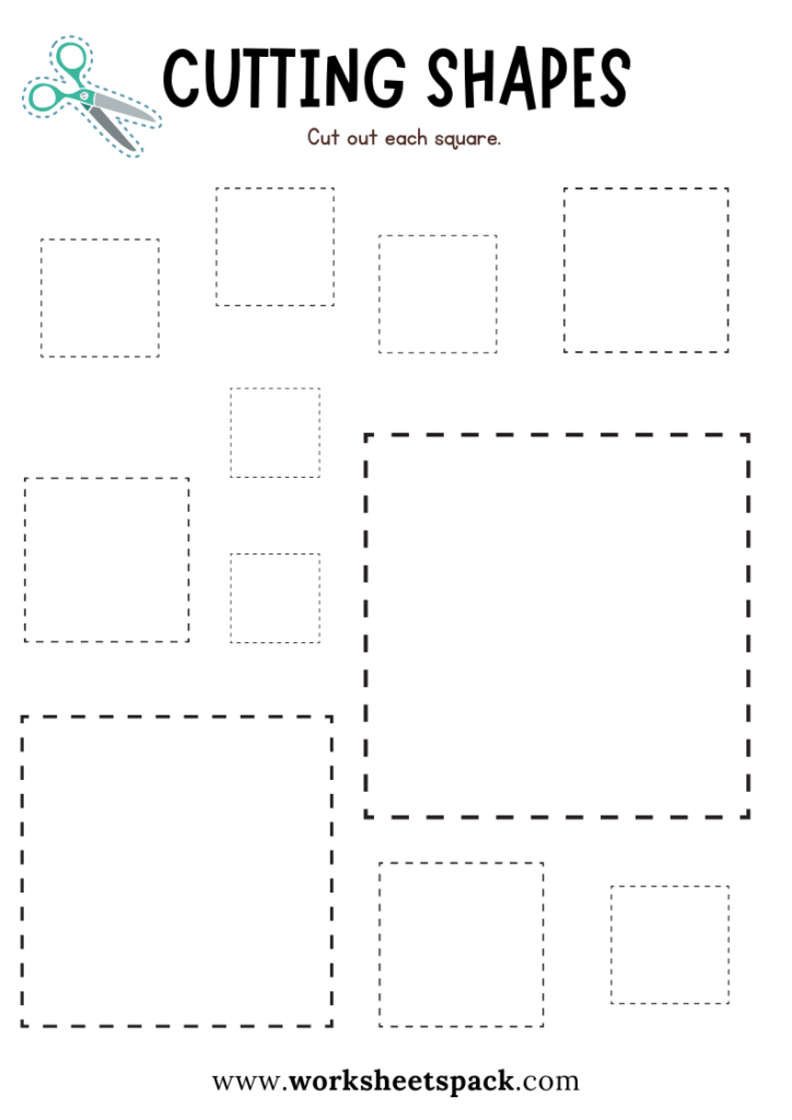 Square Shapes Cutting Activity Free Sheets for Preschool Kids