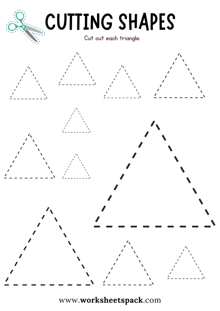 Triangle Shapes Cutting Activity Free Sheets for Preschool Kids