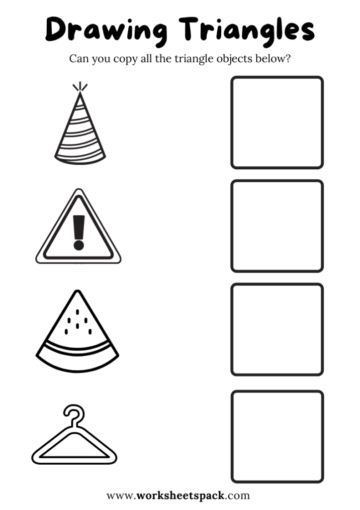 Triangle Shapes Drawing Worksheets for Kids, Copy the Triangle Objects