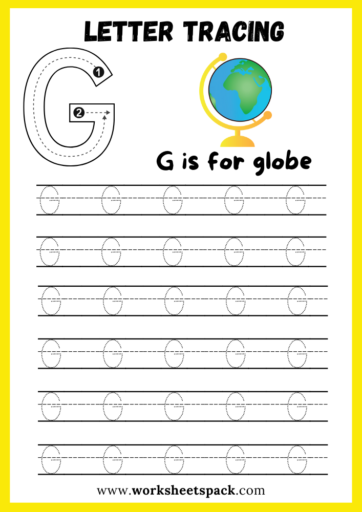 Uppercase Letter G Tracing Worksheet Printable, Letter G Writing Practice