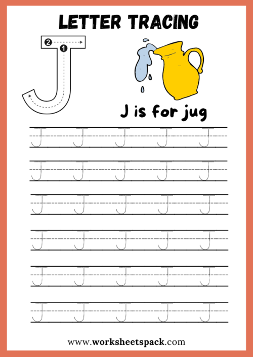 Alphabet tracing uppercase letter J