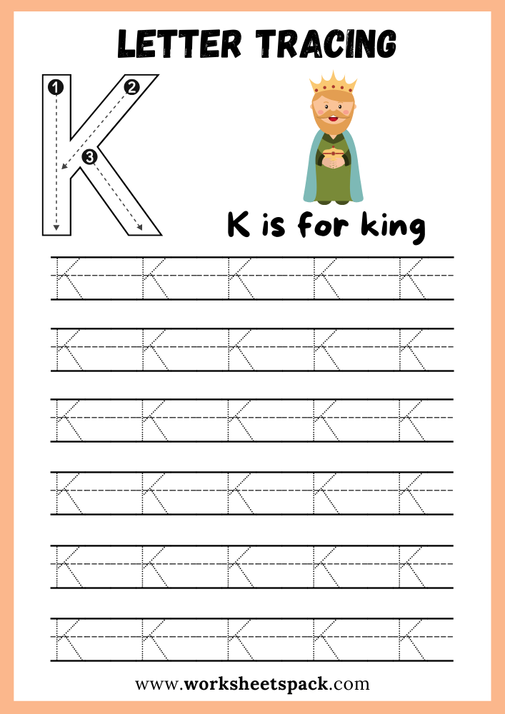 Uppercase Letter K Tracing Worksheet Printable, Letter K Writing Practice
