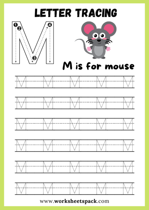 Alphabet tracing uppercase letter M