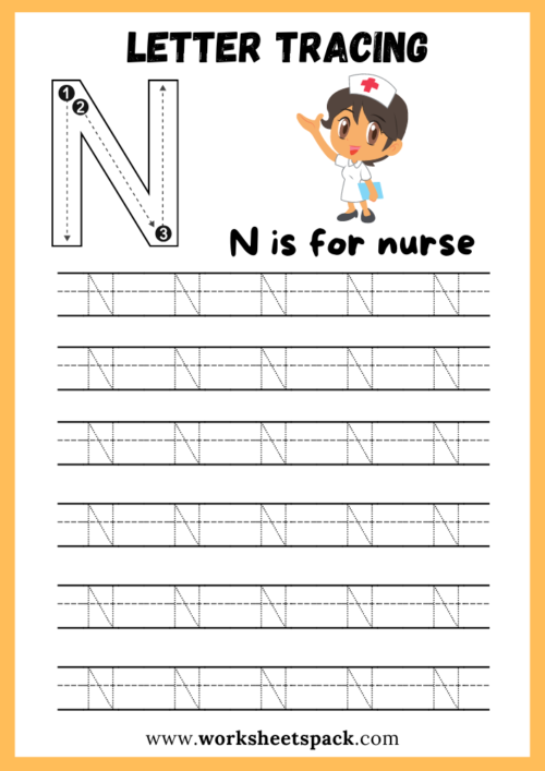 Alphabet tracing uppercase letter N