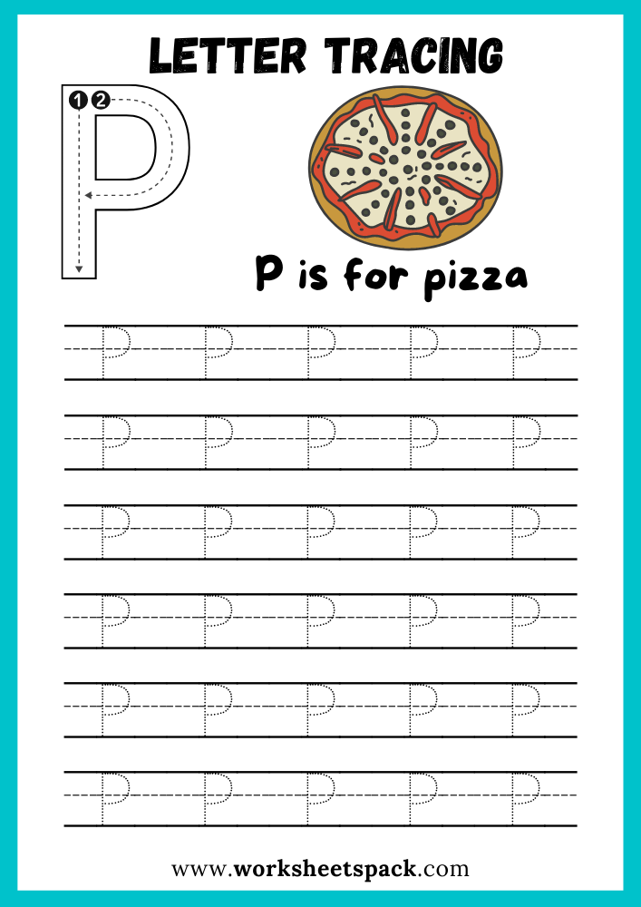 Uppercase Letter P Tracing Worksheet Printable, Letter P Writing Practice.