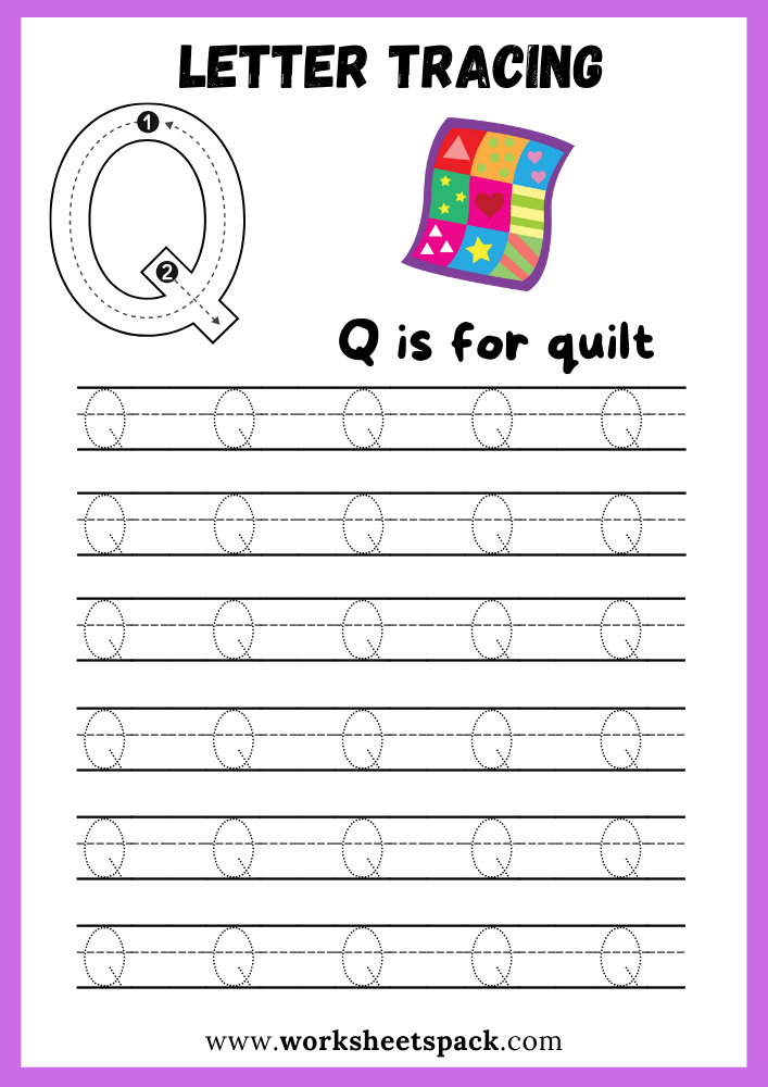 Uppercase Letter Q Tracing Worksheet Printable, Letter Q Writing Practice