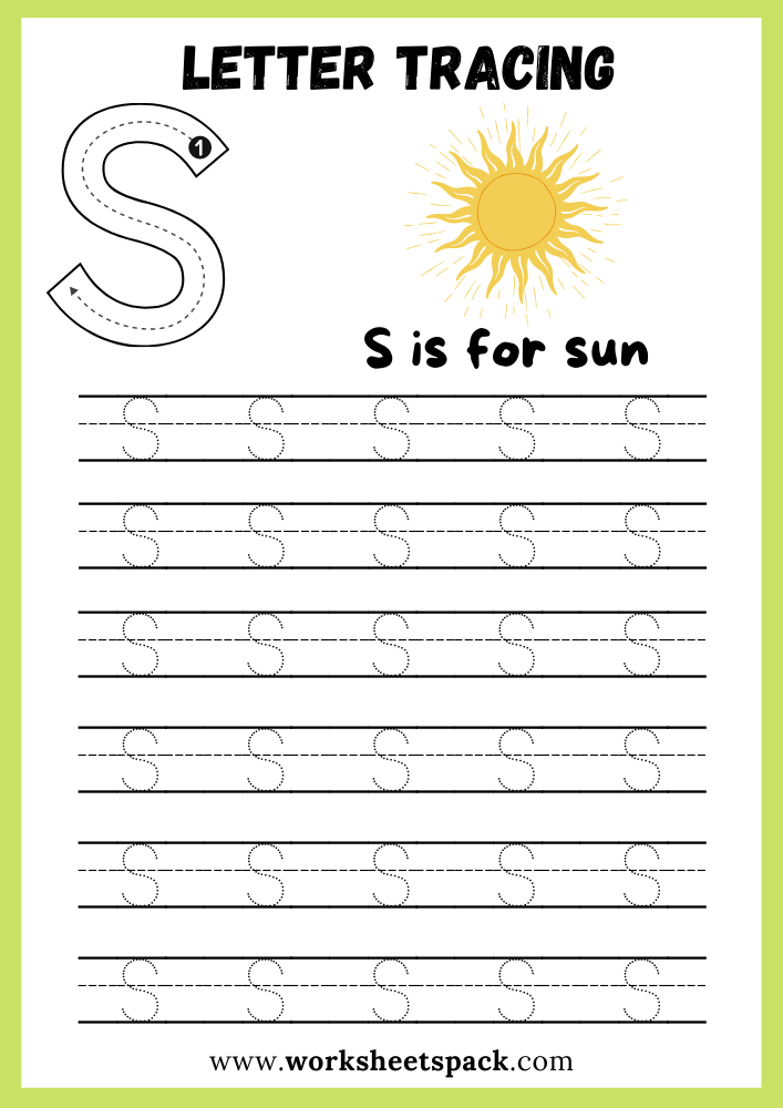 Uppercase Letter S Tracing Worksheet Printable, Letter S Writing Practice