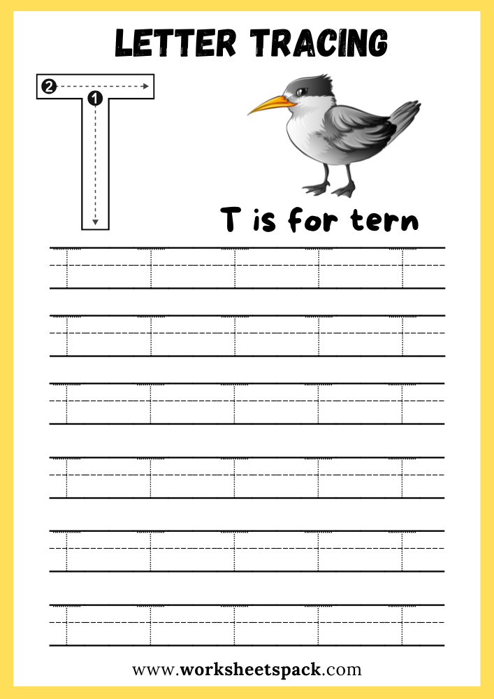 Uppercase Letter T Tracing Worksheet Printable, Letter T Writing Practice