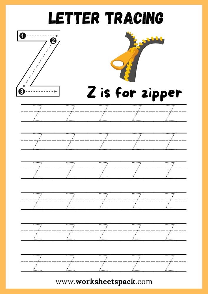 Uppercase Letter Z Tracing Worksheet Printable, Letter Z Writing Practice