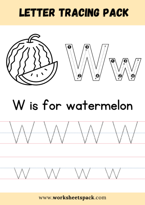 W is for watermelon coloring and tracing sheets