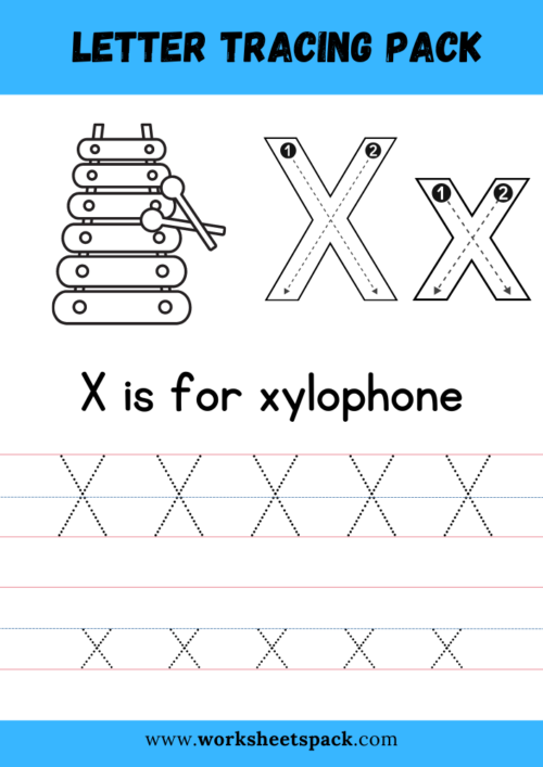 X is for xylophone coloring and tracing sheets