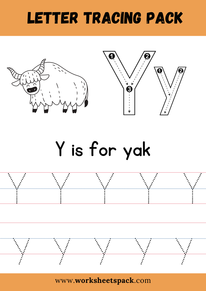 Y is for Yak Coloring, Free Letter Y Tracing Worksheet PDF