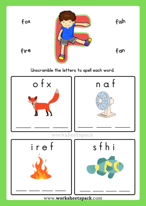 English Alphabet Spelling Letter F Words