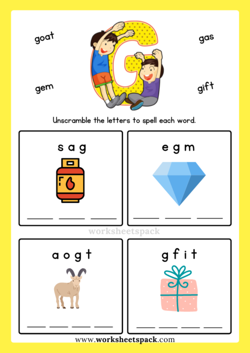 English Alphabet Spelling Letter G Words