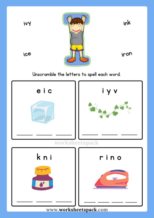 English Alphabet Spelling Letter I Words