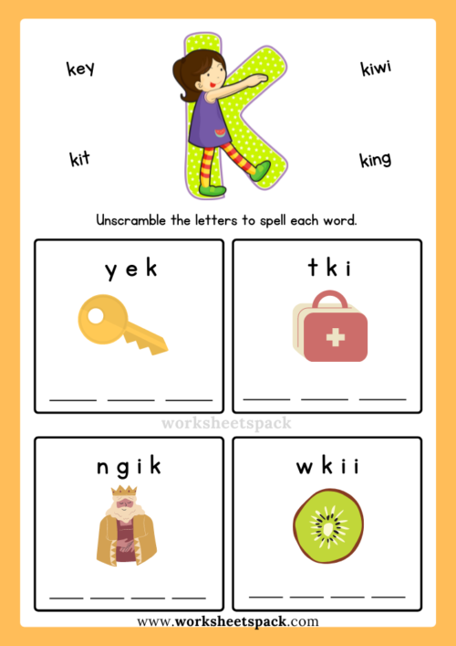 English Alphabet Spelling Letter K Words