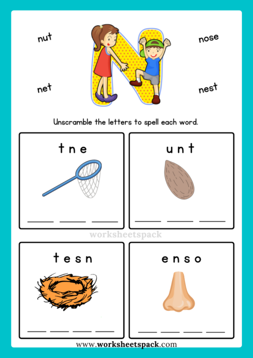 English Alphabet Spelling Letter N Words