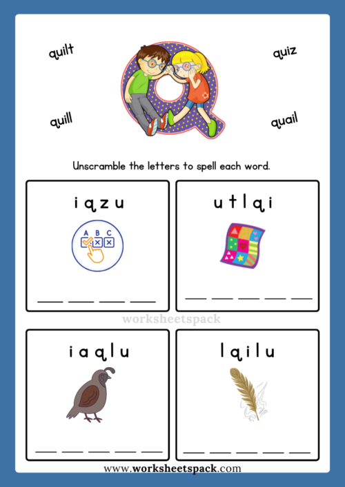 English Alphabet Spelling Letter Q Words