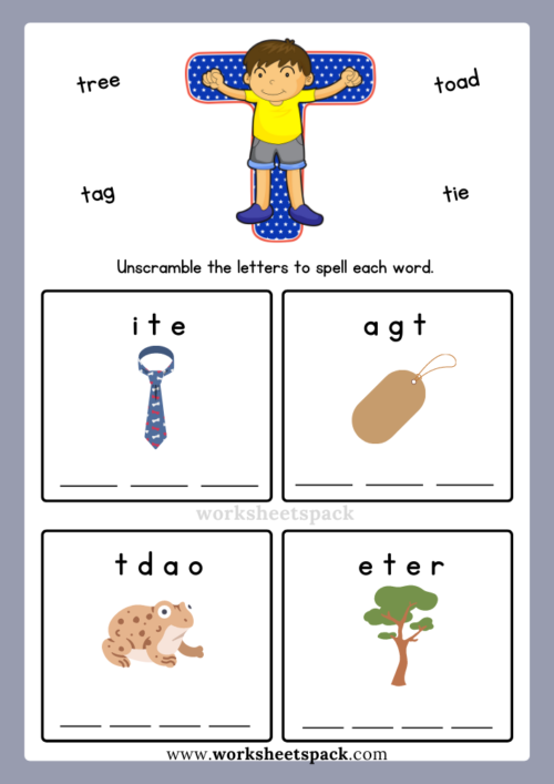 English Alphabet Spelling Letter T Words