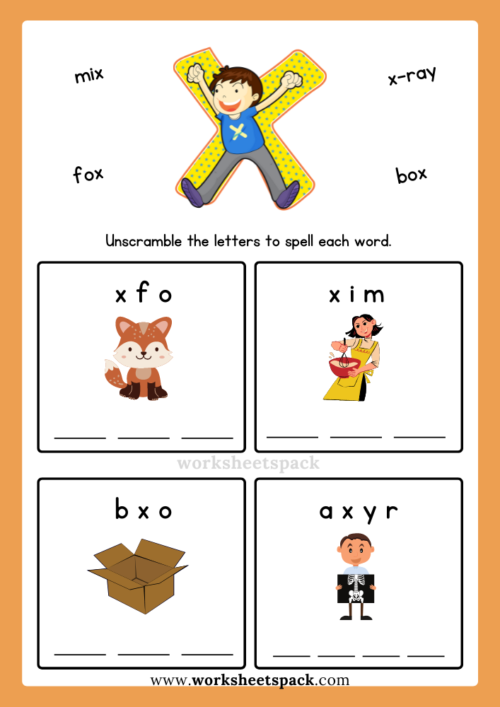English Alphabet Spelling Letter X Words