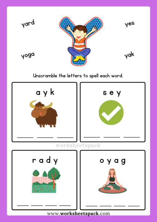 English Alphabet Spelling Letter Y Words
